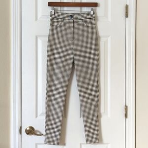 Zara Classic Windowpane Plaid High Waisted Soft Skinny Leggings Beige Black M
